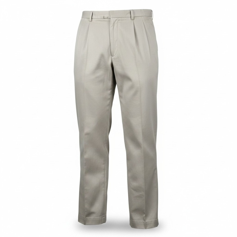 Lanesboro Mens Pleated Chino Pants Khaki Tan Straight Leg Dress‎ Trousers 42x30